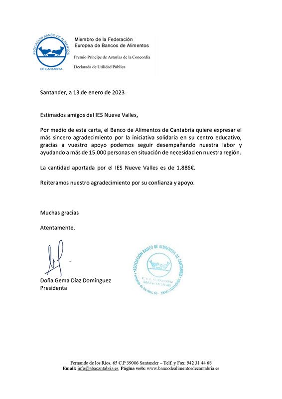 banco de alimentos IES Nueve Valles